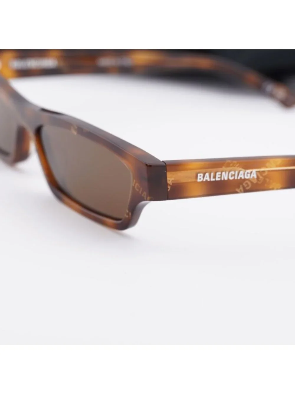 Balenciaga BB0075S 002 Rectangle Sunglasses - Havana / Brown